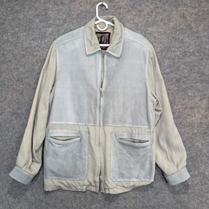 Torras 100% Silk Leather Jacket Mens (fits Large XL) Blue Gray Mesh Zip Spain